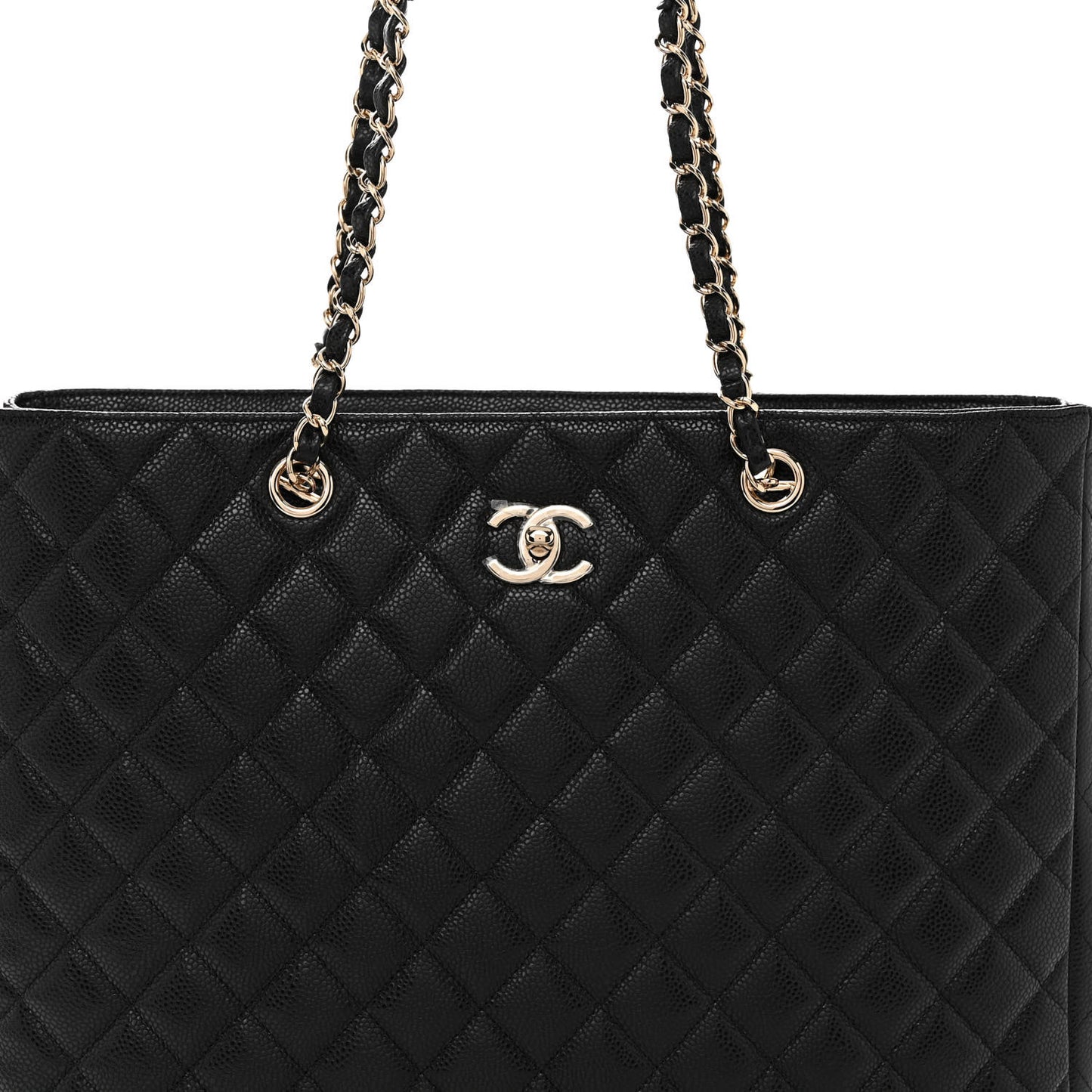 Caviar Quilted Large Shopping Tote Black