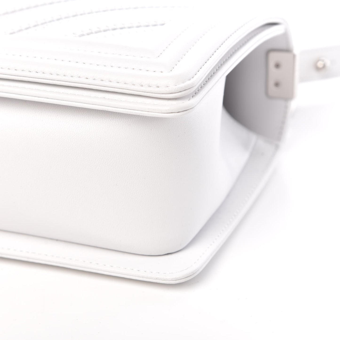 Lambskin Iridescent PVC Chevron Quilted Medium Boy Flap White Silver