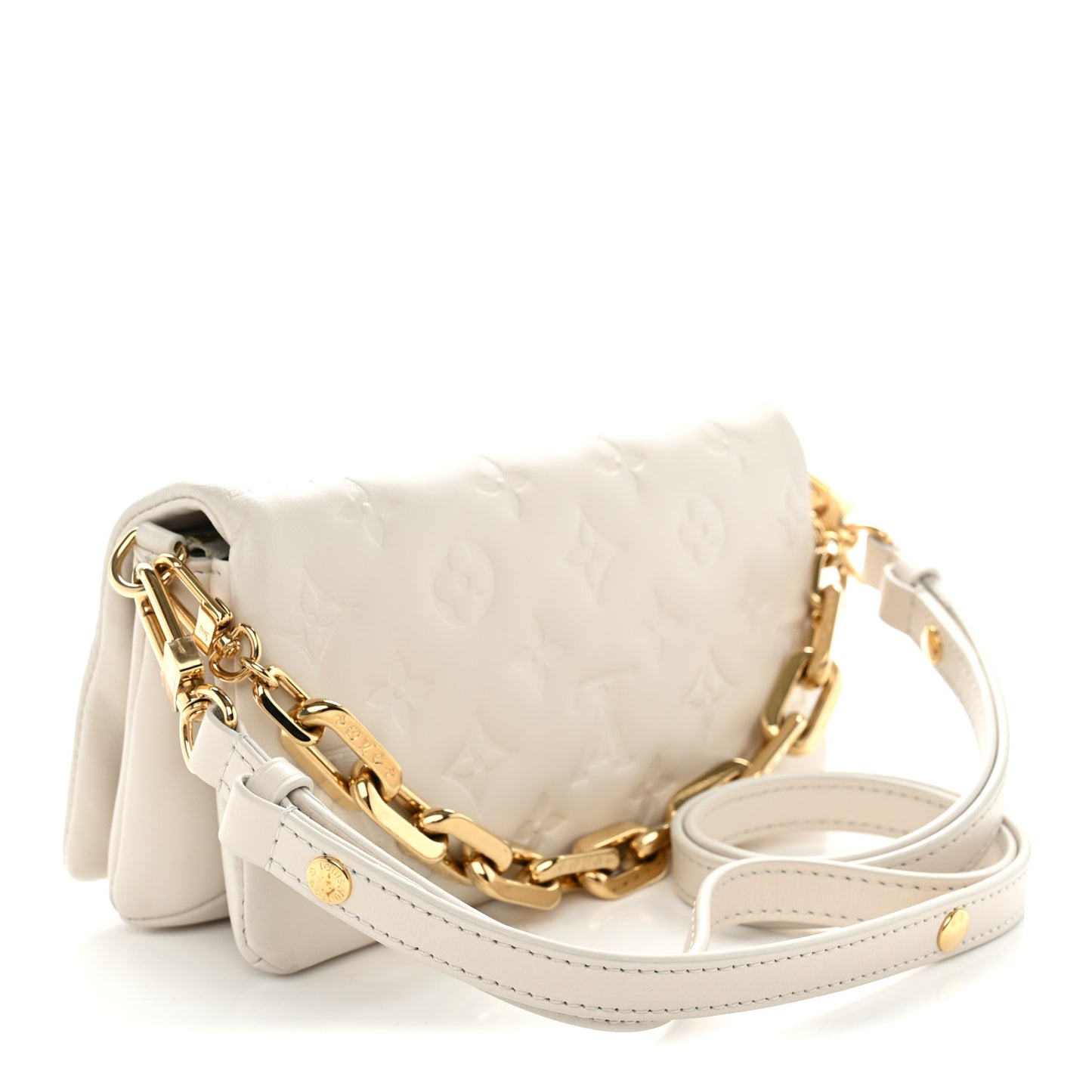 Lambskin Embossed Monogram Pochette Coussin Crossbody Cream