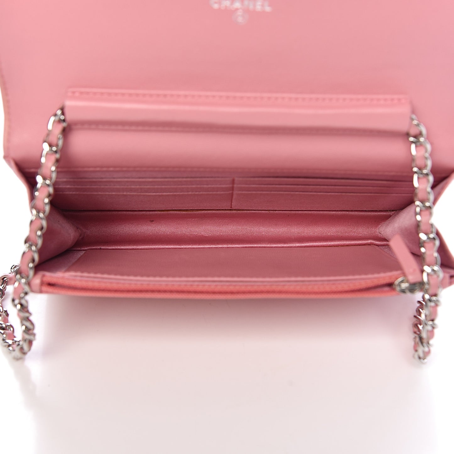 Lambskin Camellia Embossed Wallet On Chain WOC Pink