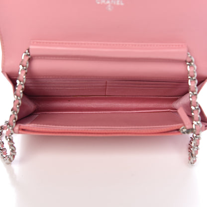 Chanel Lambskin Camellia Embossed Wallet On Chain WOC Pink 5 of 15