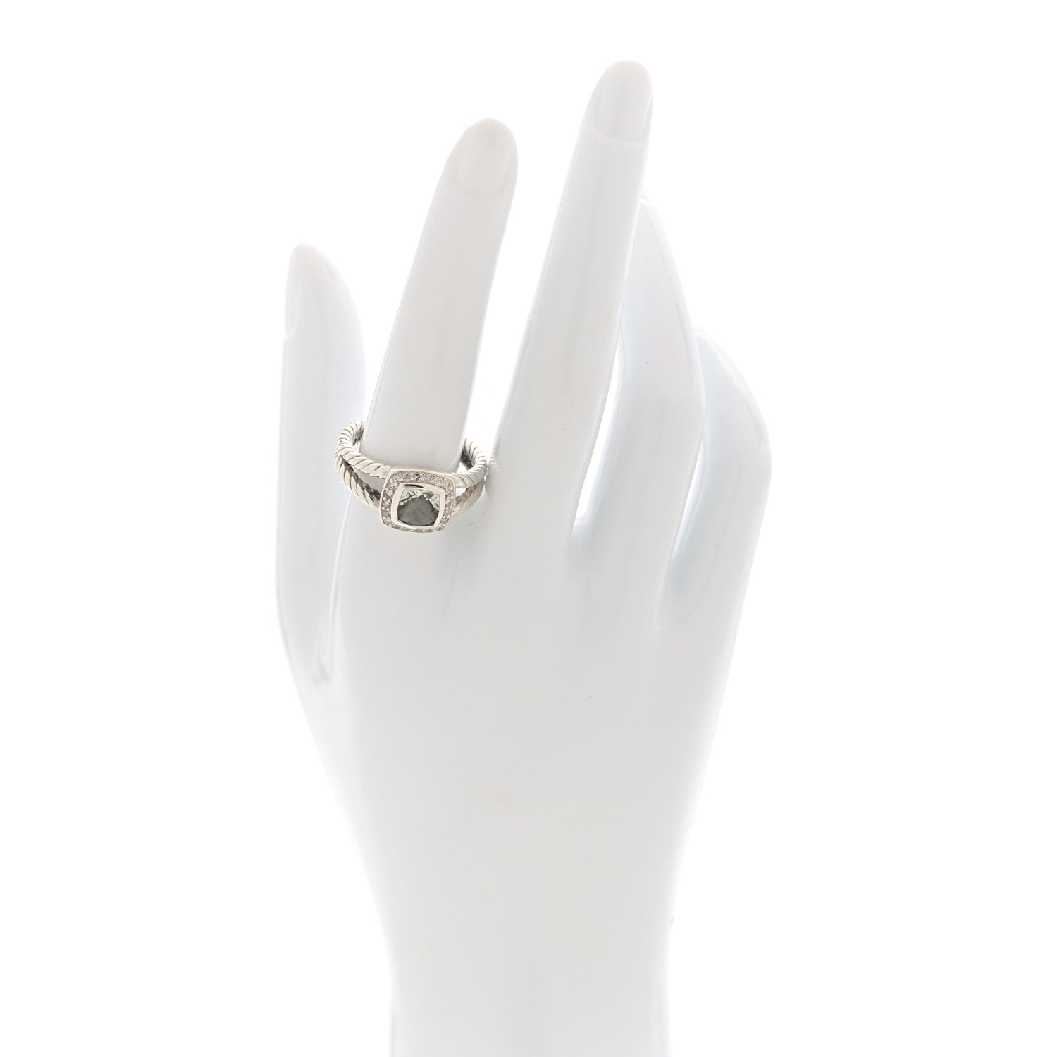 David Yurman Sterling Silver Diamond Prasiolite 7mm Petite Albion Ring 59 8.75 2 of 4