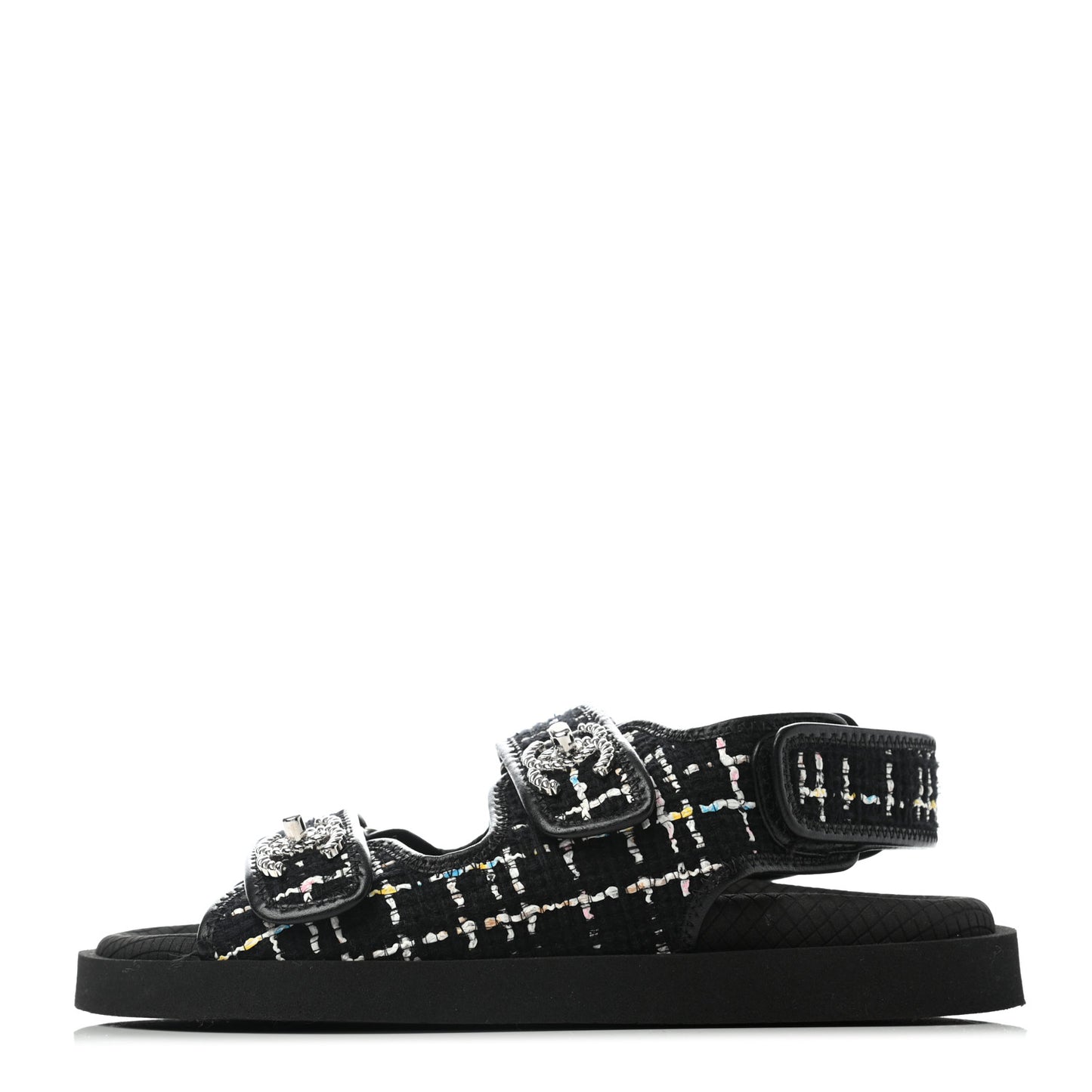 Tweed Lambskin Sandals 36 Black Multicolor