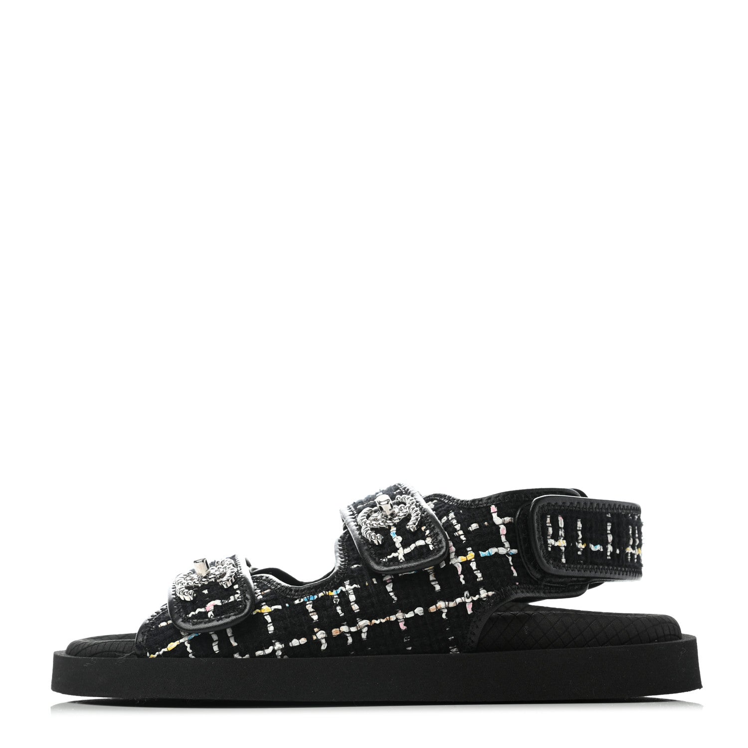 Chanel Tweed Lambskin Sandals 36 Black Multicolor 1 of 6