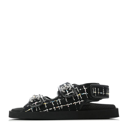 Chanel Tweed Lambskin Sandals 36 Black Multicolor 1 of 6