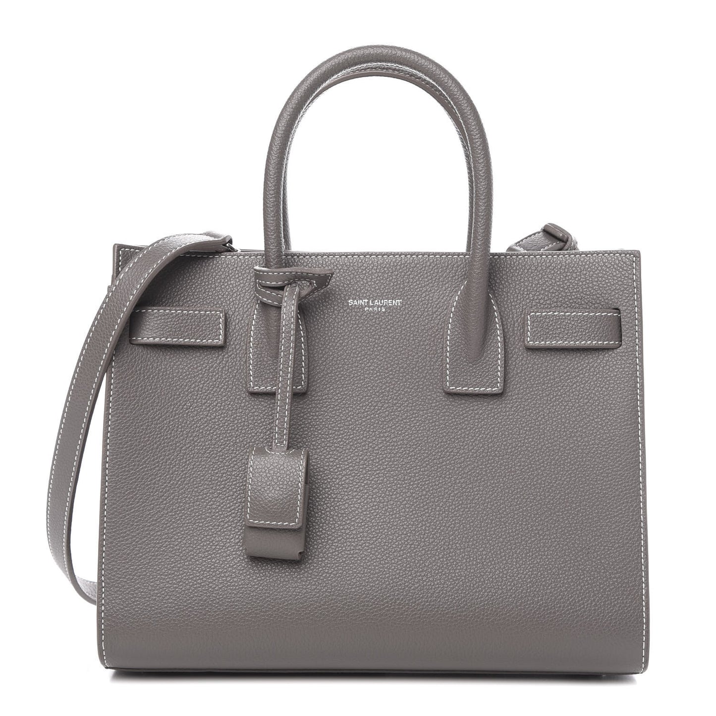 Grained Calfskin Topstich Baby Sac De Jour Fog