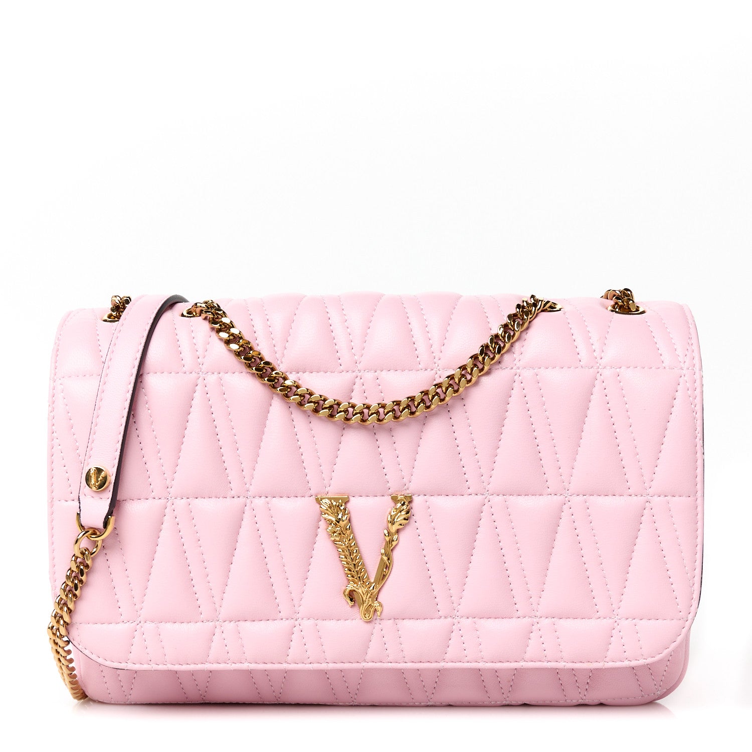 Versace Nappa Quilted Virtus Shoulder Bag Pink 1 of 11