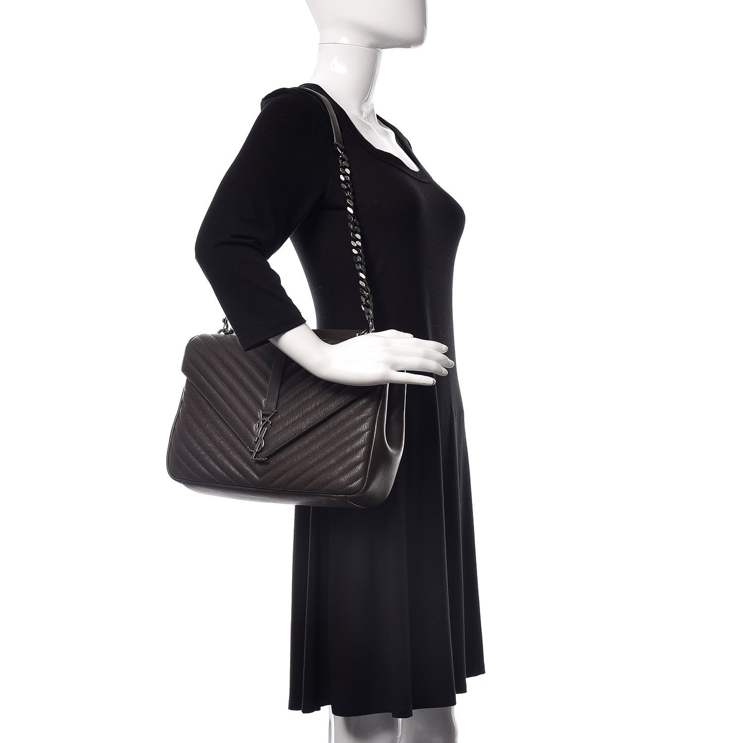 Sheepskin Matelasse Chevron Monogram Large College Satchel Dark Brown