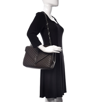 Saint Laurent Sheepskin Matelasse Chevron Monogram Large College Satchel Dark Brown 2 of 9