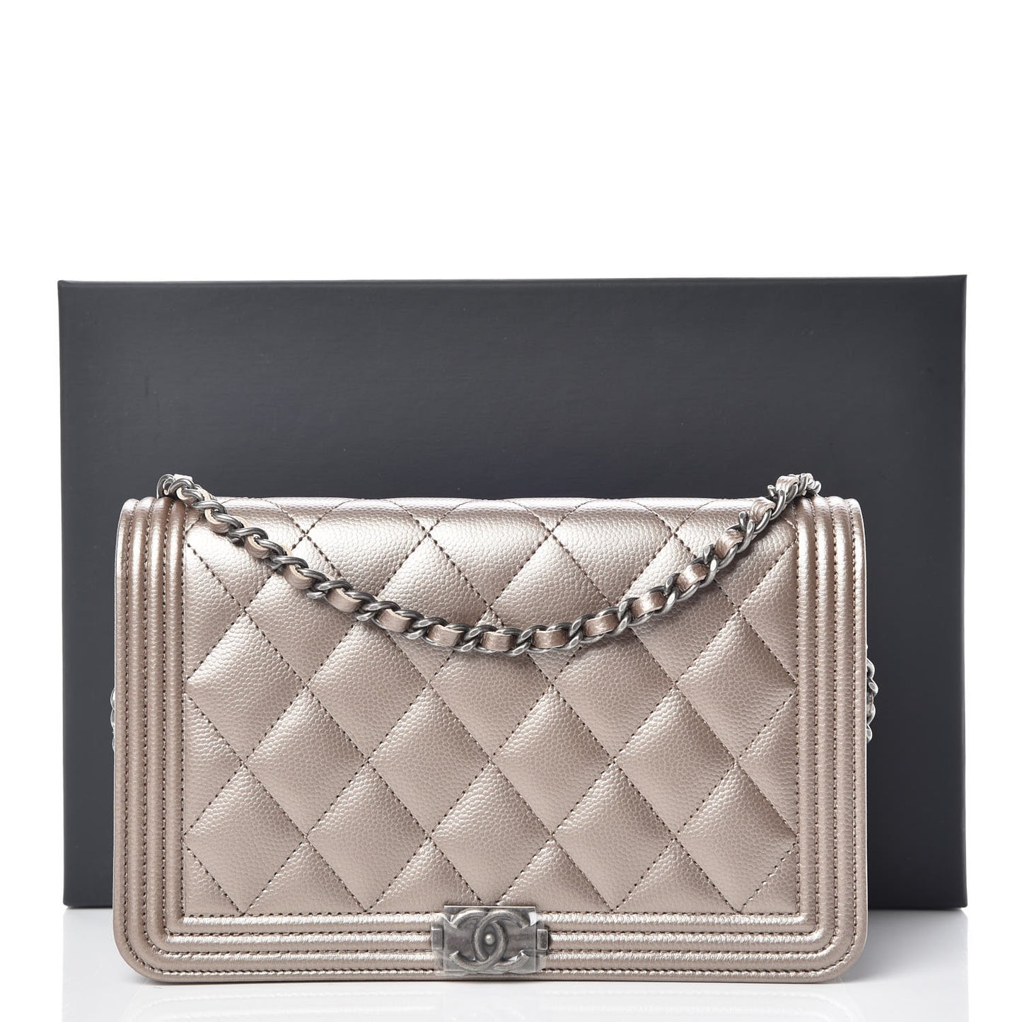 Metallic Caviar Quilted Boy Wallet On Chain WOC Copper