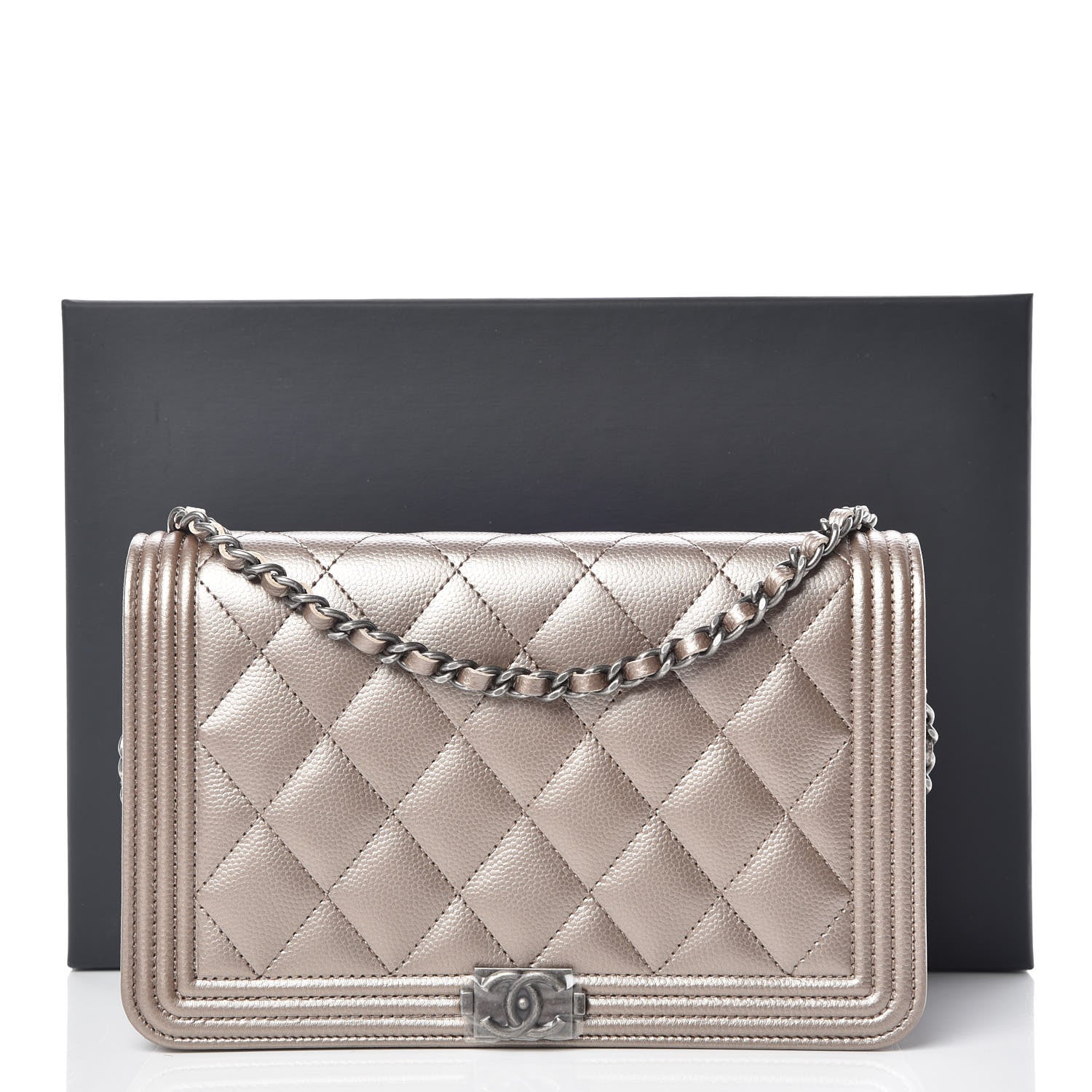 Chanel Metallic Caviar Quilted Boy Wallet On Chain WOC Copper 13 of 13