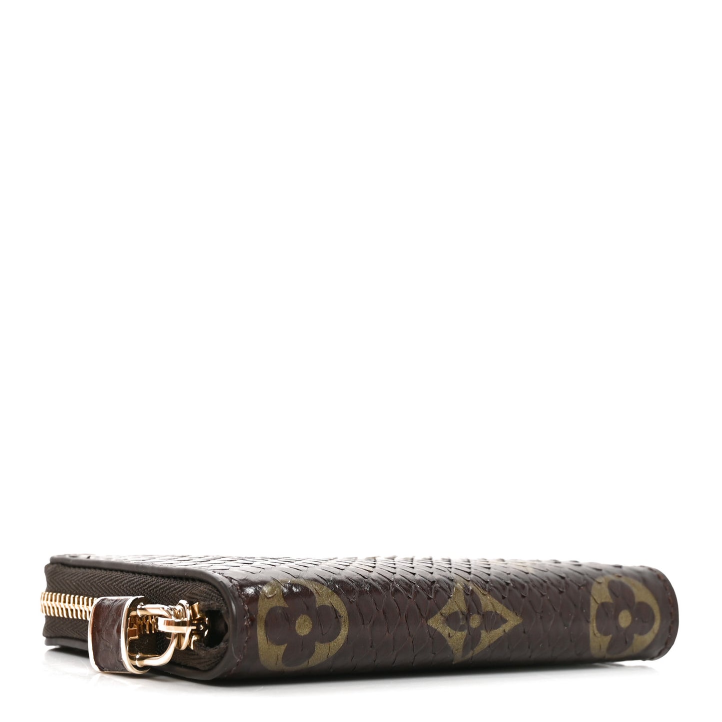 Snakeskin Monogram Zippy Padlock Coin Purse Brown