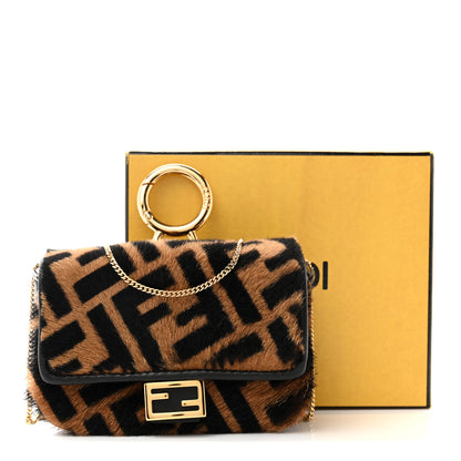 Fendi Sheared Sheepskin Vitello King FF Nano Baguette Charm Tobacco Moro Black 11 of 11