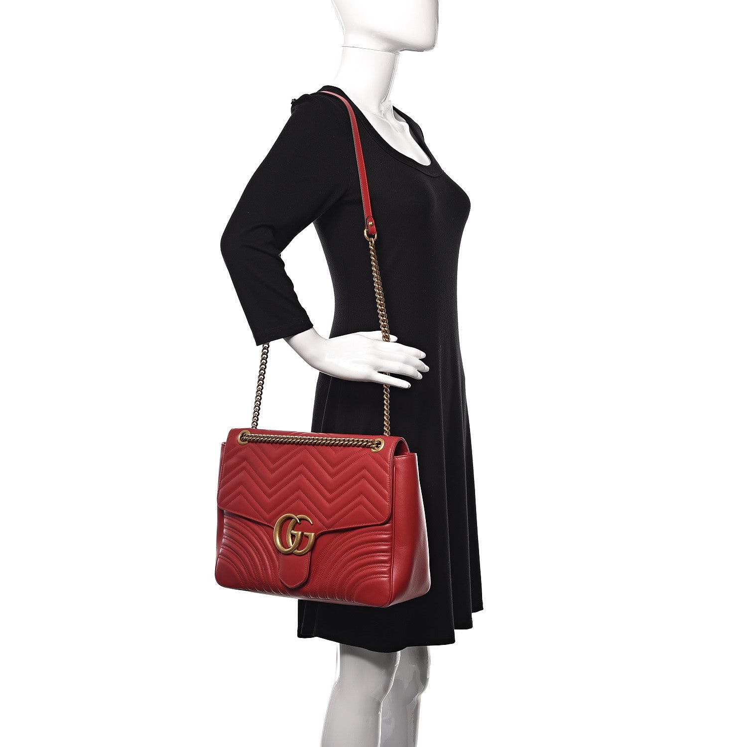 Gucci Calfskin Matelasse Large GG Marmont Shoulder Bag Hibiscus Red 2 of 10