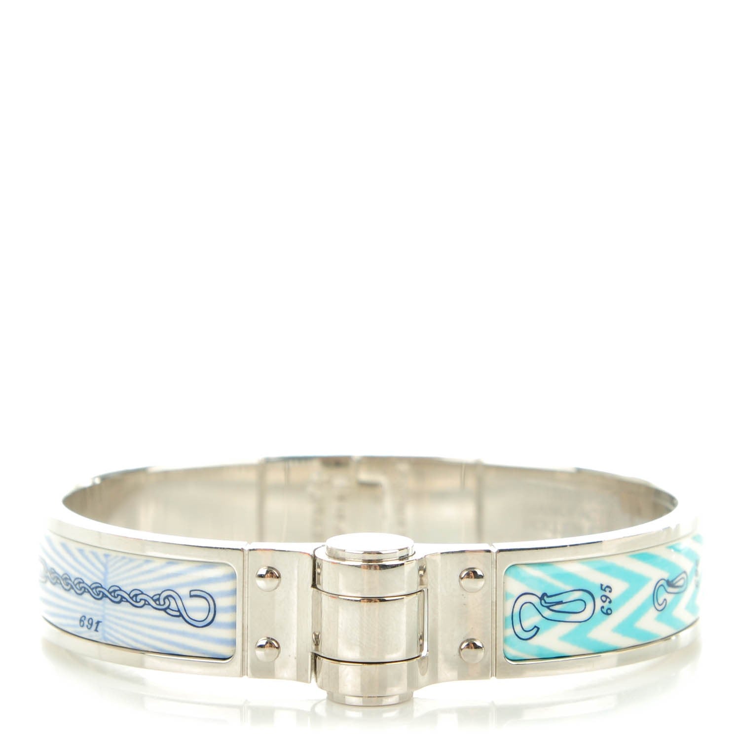Hermes Enamel Printed Narrow Manufacture de Boucleries Hinged Bracelet S Pollen Azur 1 of 6