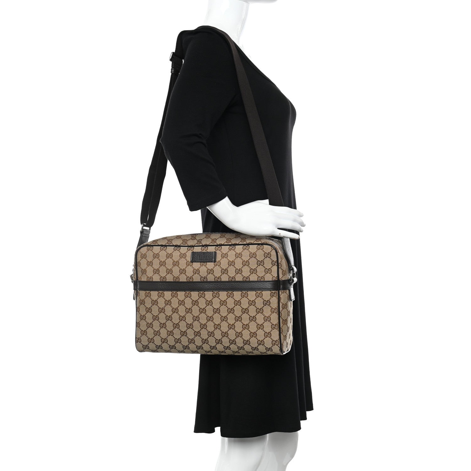 Gucci Monogram Dollar Calfskin Large Camera Case Beige Ebony Testa di Moro Marrone Scuro 2 of 10