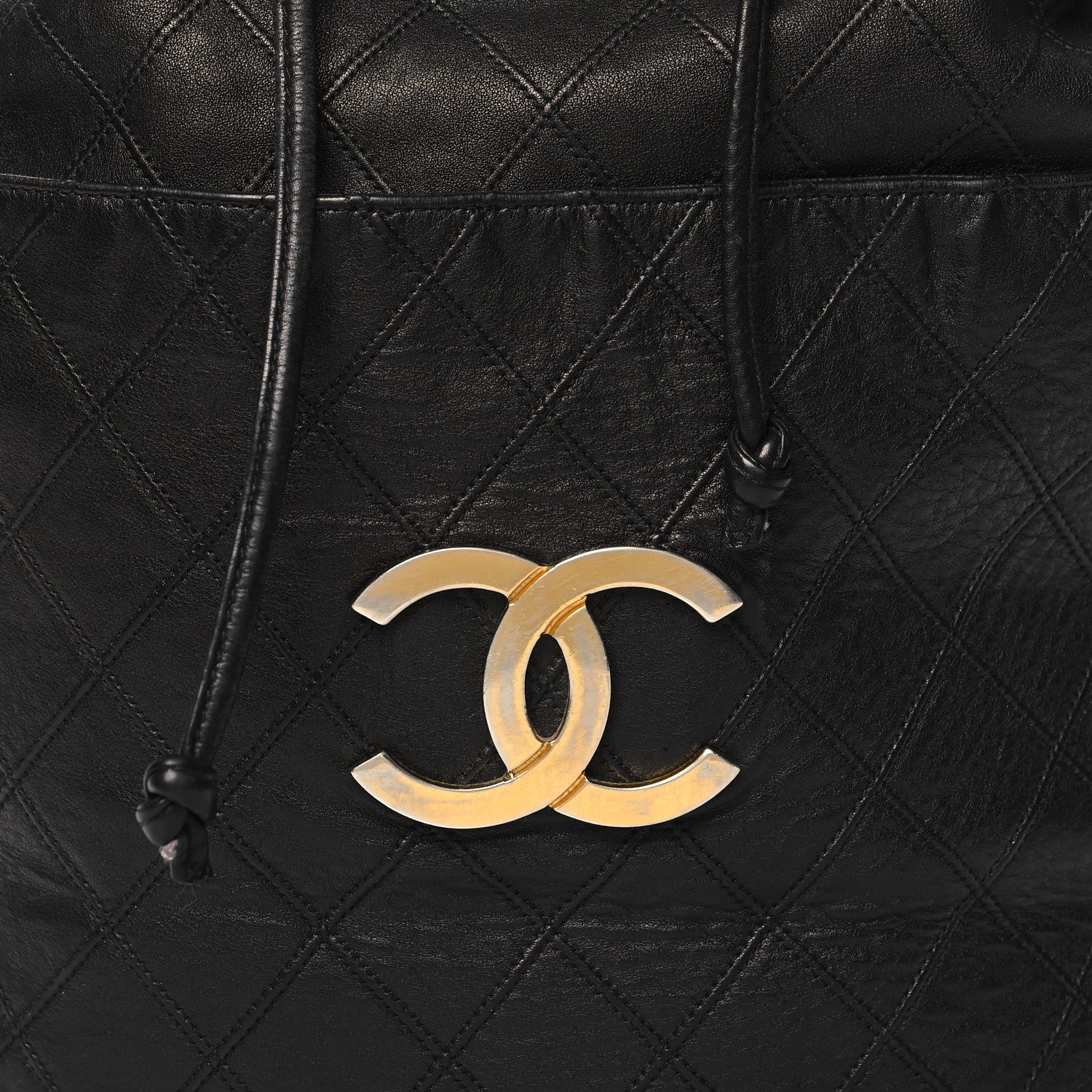 Chanel Lambskin Diamond Stitched CC Drawstring Shoulder Bag Black 7 of 11