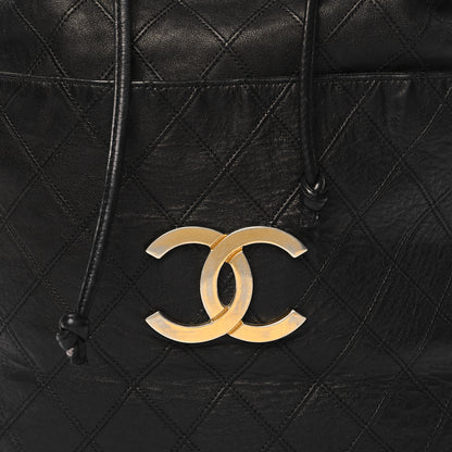 Chanel Lambskin Diamond Stitched CC Drawstring Shoulder Bag Black 7 of 11