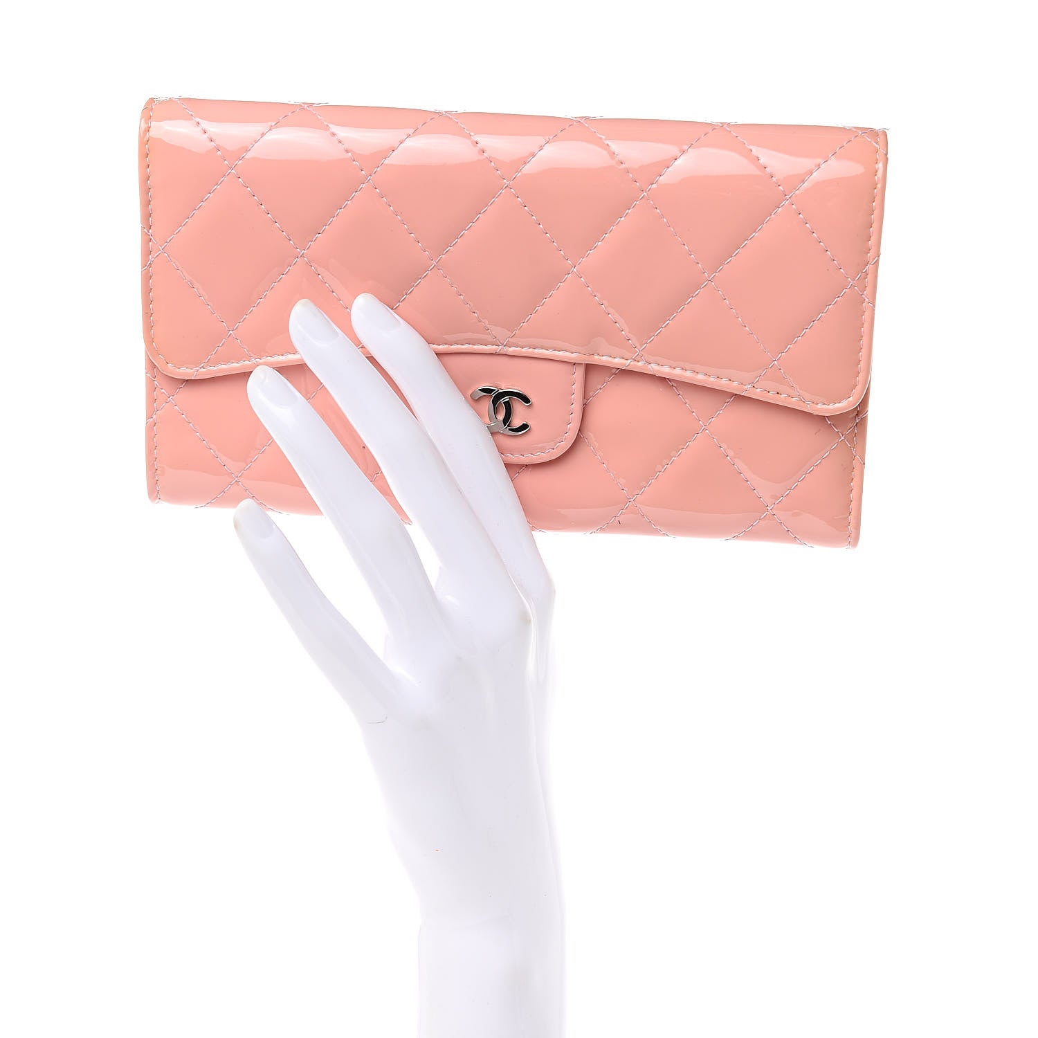 Chanel Patent Quilted Long Flap Wallet Pink 2 of 13