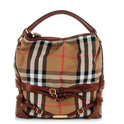 Burberry House Check Bridle Calfskin Medium Gosford Hobo Dark Tan 1 of 9