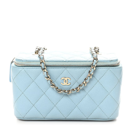 Chanel Caviar Quilted Small Tiny CC Vanity Case With Chain Light Blue 1 of 13