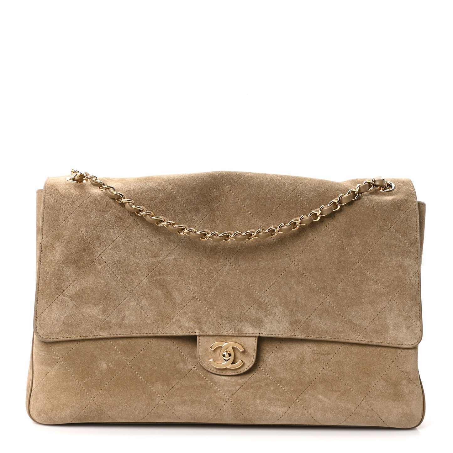 Suede Calfskin Souplissimo Maxi Flap Dark Beige