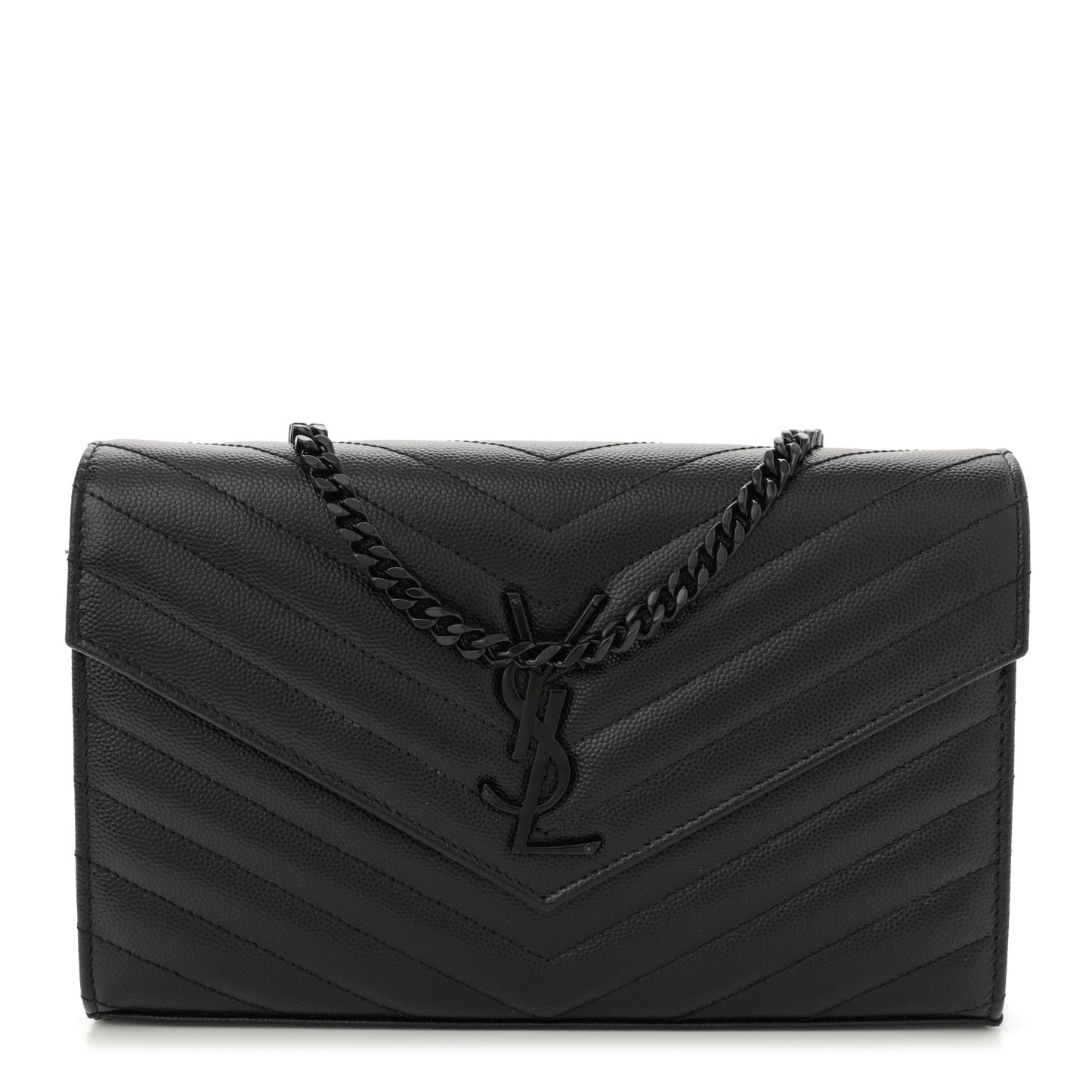 Grain De Poudre Matelasse Chevron Monogram Monochrome Chain Wallet Black