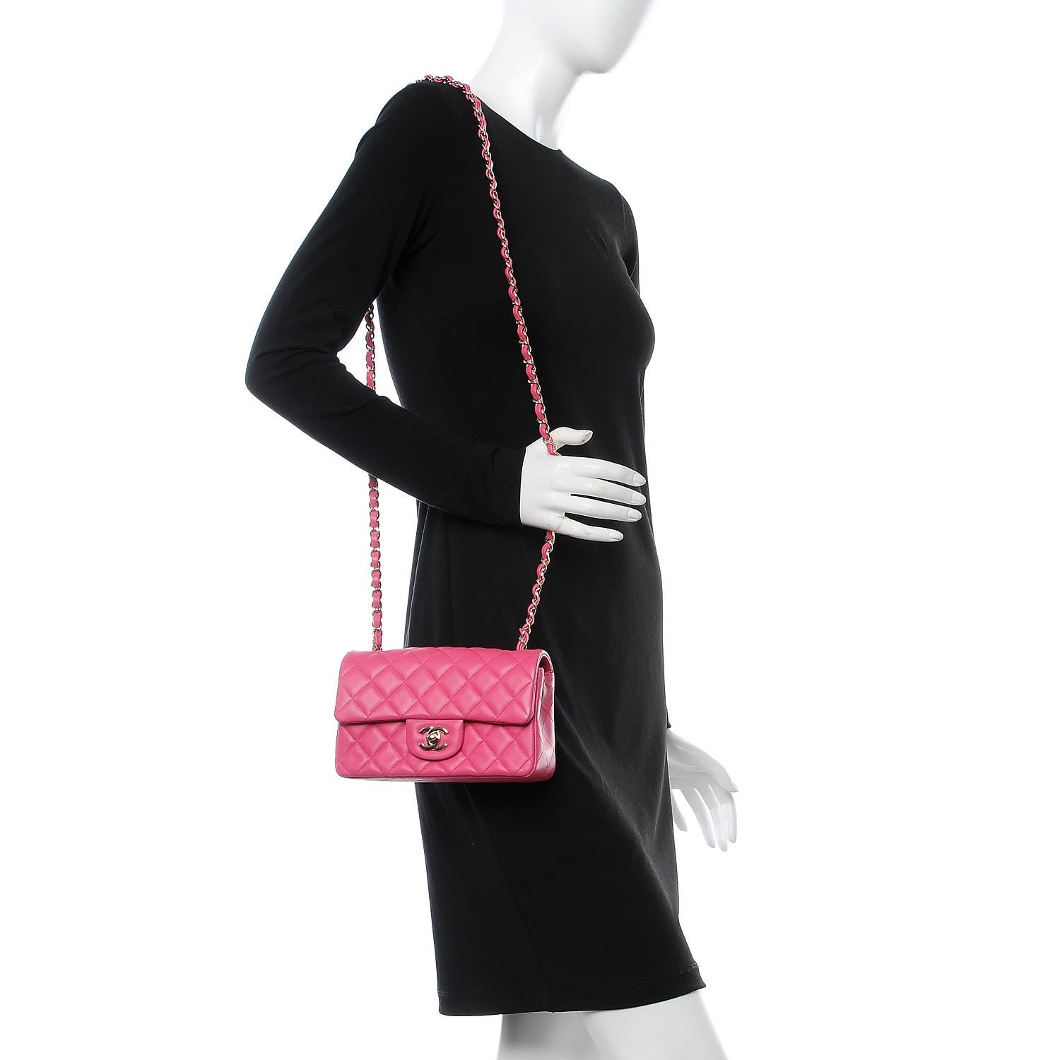 Chanel Lambskin Quilted Mini Rectangular Flap Dark Pink 2 of 8
