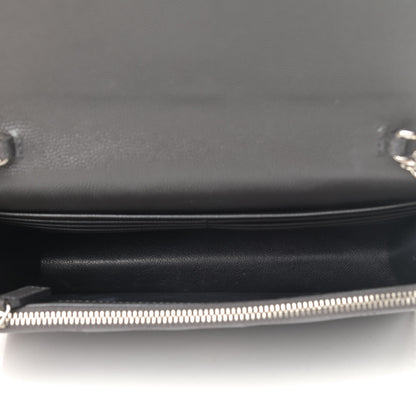 Saint Laurent Grain De Poudre Matelasse Chevron Monogram Envelope Chain Wallet Coal 4 of 4