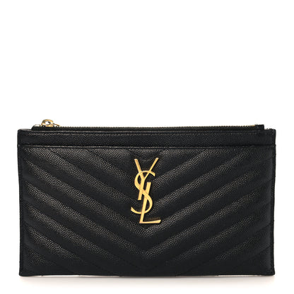 Saint Laurent Grain De Poudre Chevron Monogram Bill Pouch Black 1 of 7