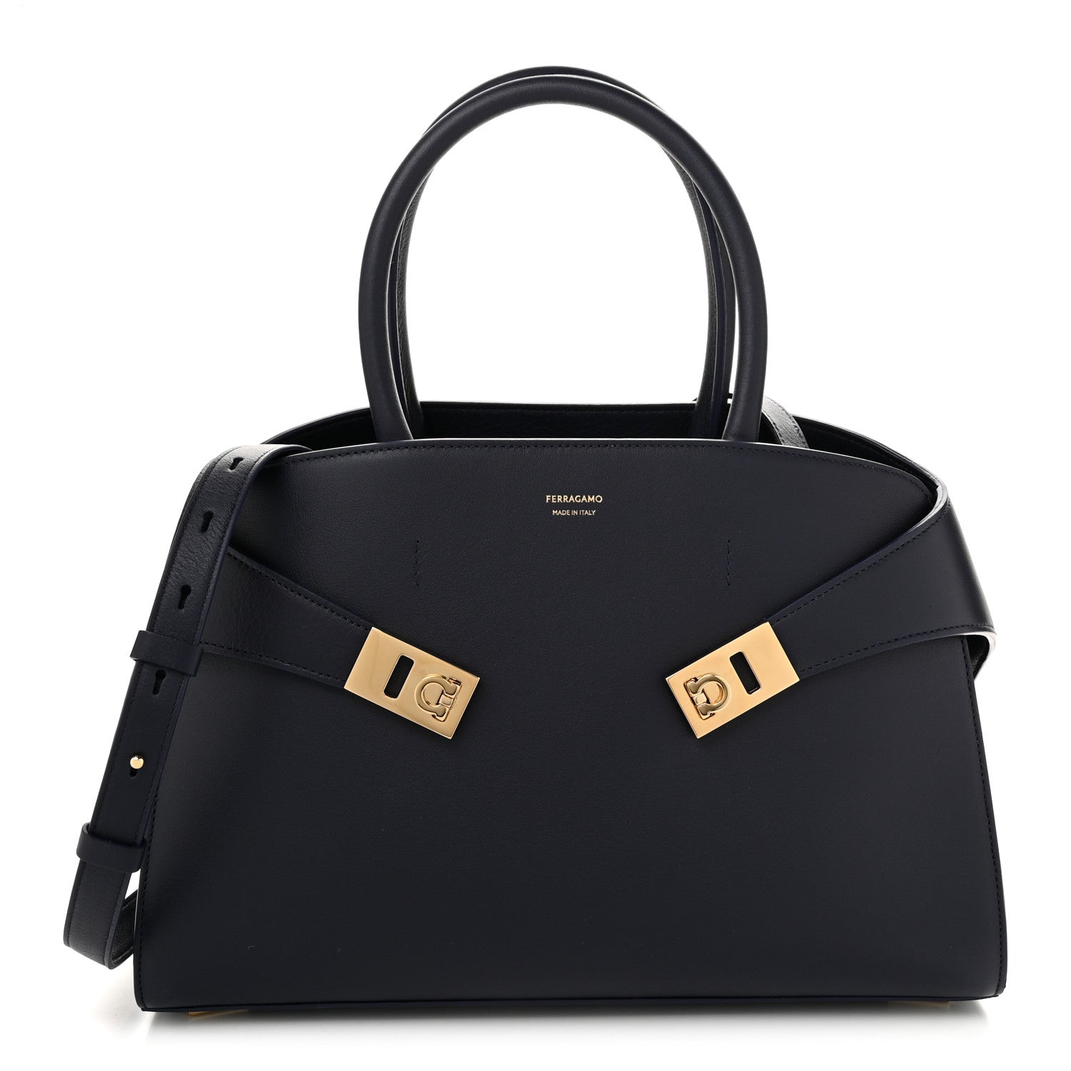 Salvatore Ferragamo Calfskin Small Hug Bag Midnight 1 of 10