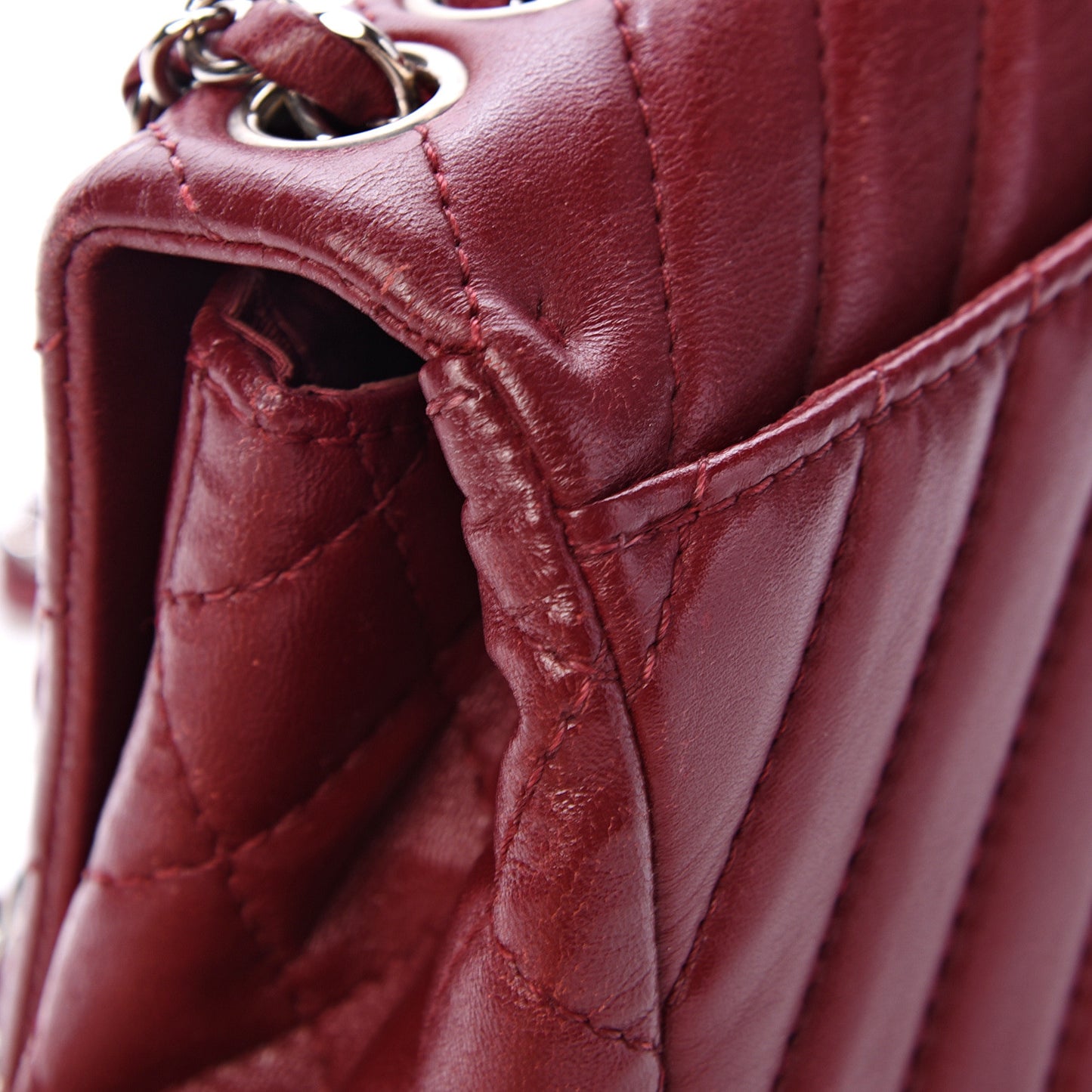 Lambskin Chevron Quilted Medium Surpique Flap Dark Red
