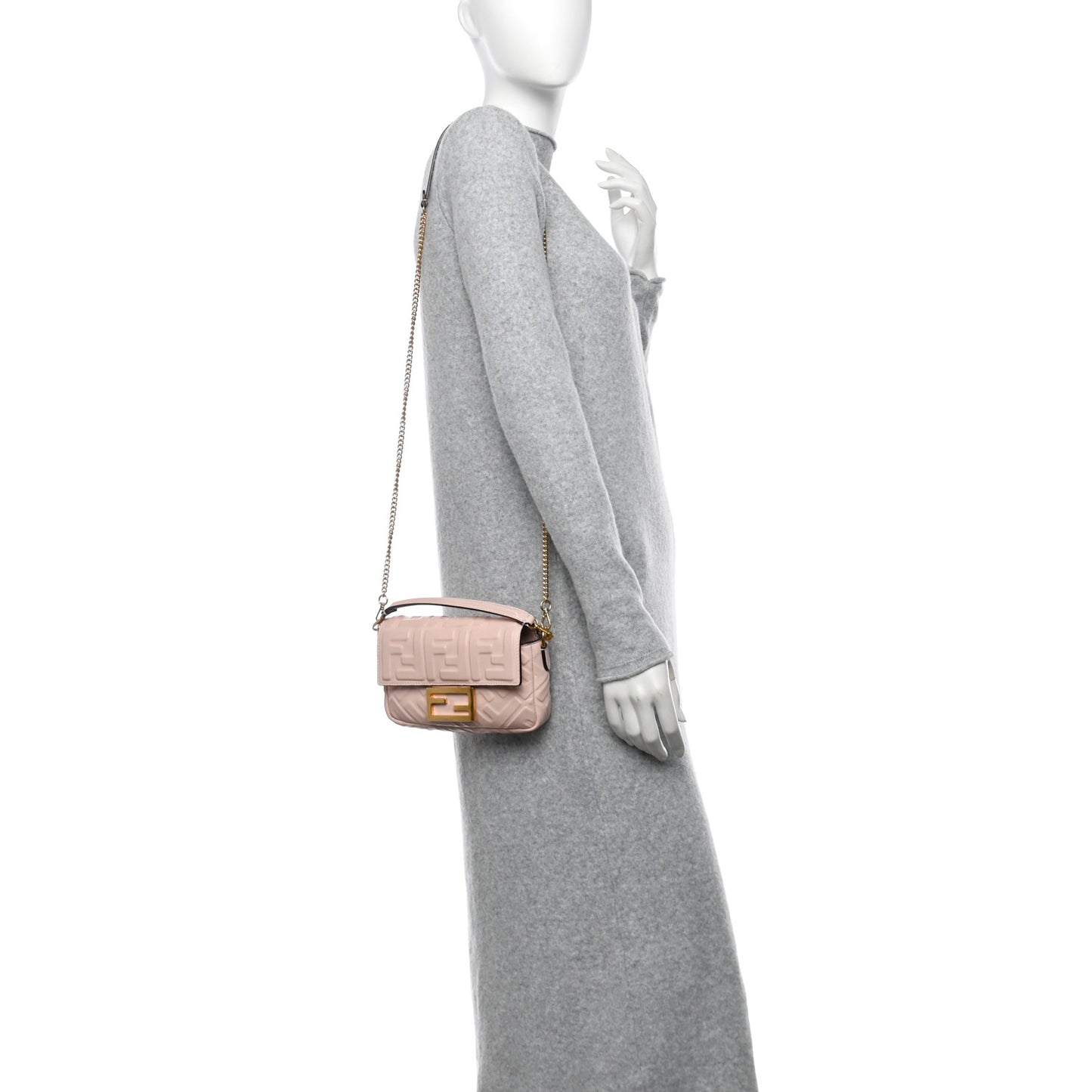 Nappa FF 1974 Embossed Mini Baguette Rosa Confetto