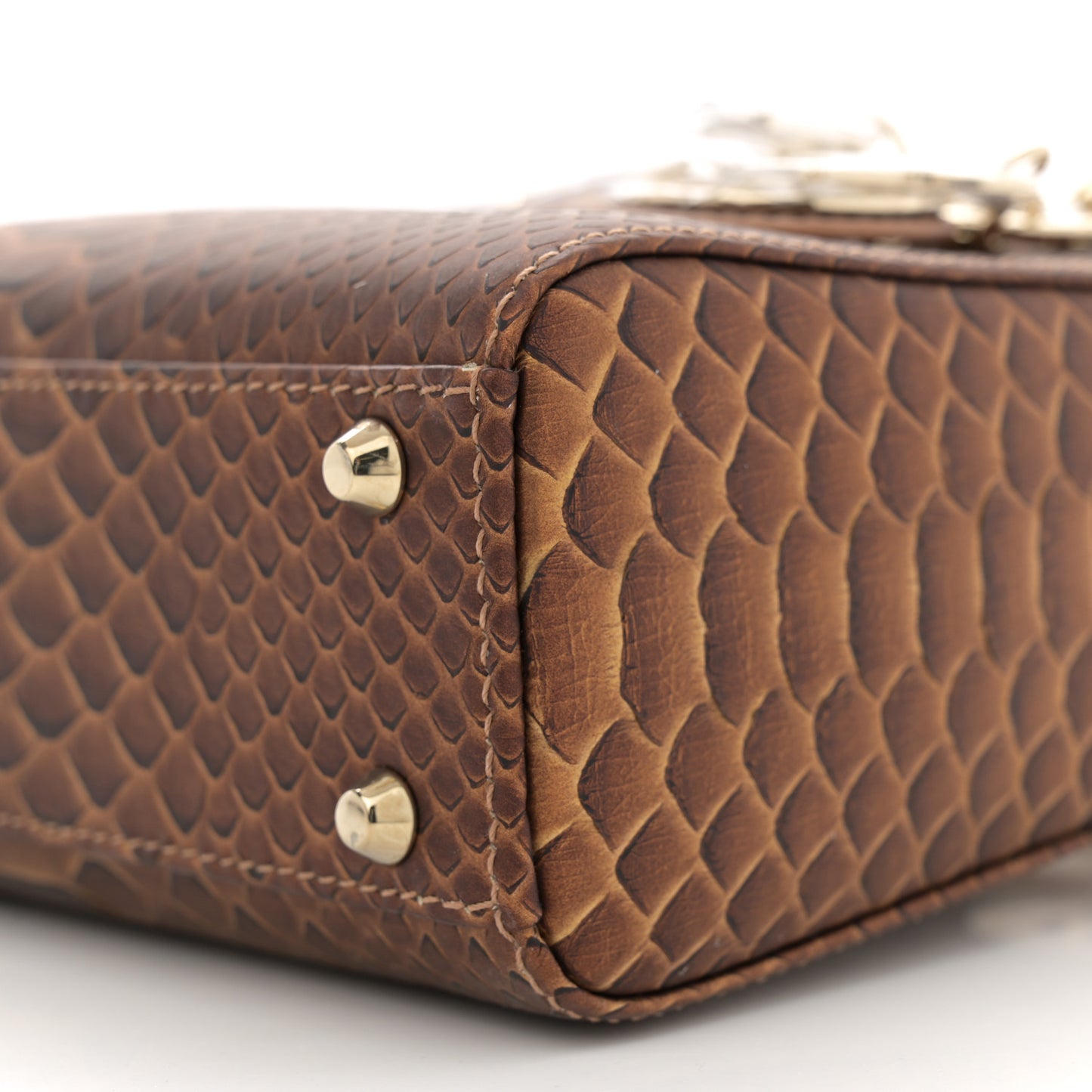 Metallic Snakeskin Mini Lady Dior Brown