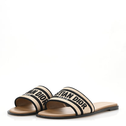 Christian Dior Straw Embroidered Dway Flat Slide Sandals 41 Natural Black 4 of 9