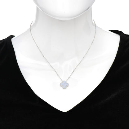 Van Cleef & Arpels 18K White Gold Chalcedony Vintage Alhambra Pendant Necklace 2 of 5
