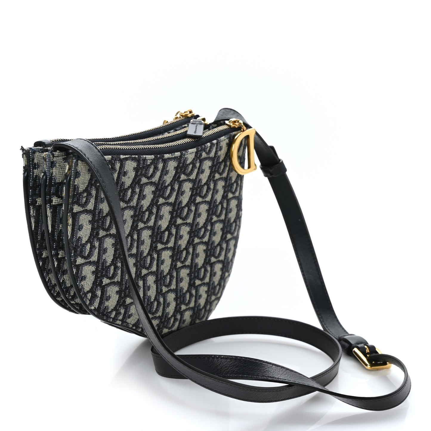 Oblique Saddle Pouch With Strap Navy Blue