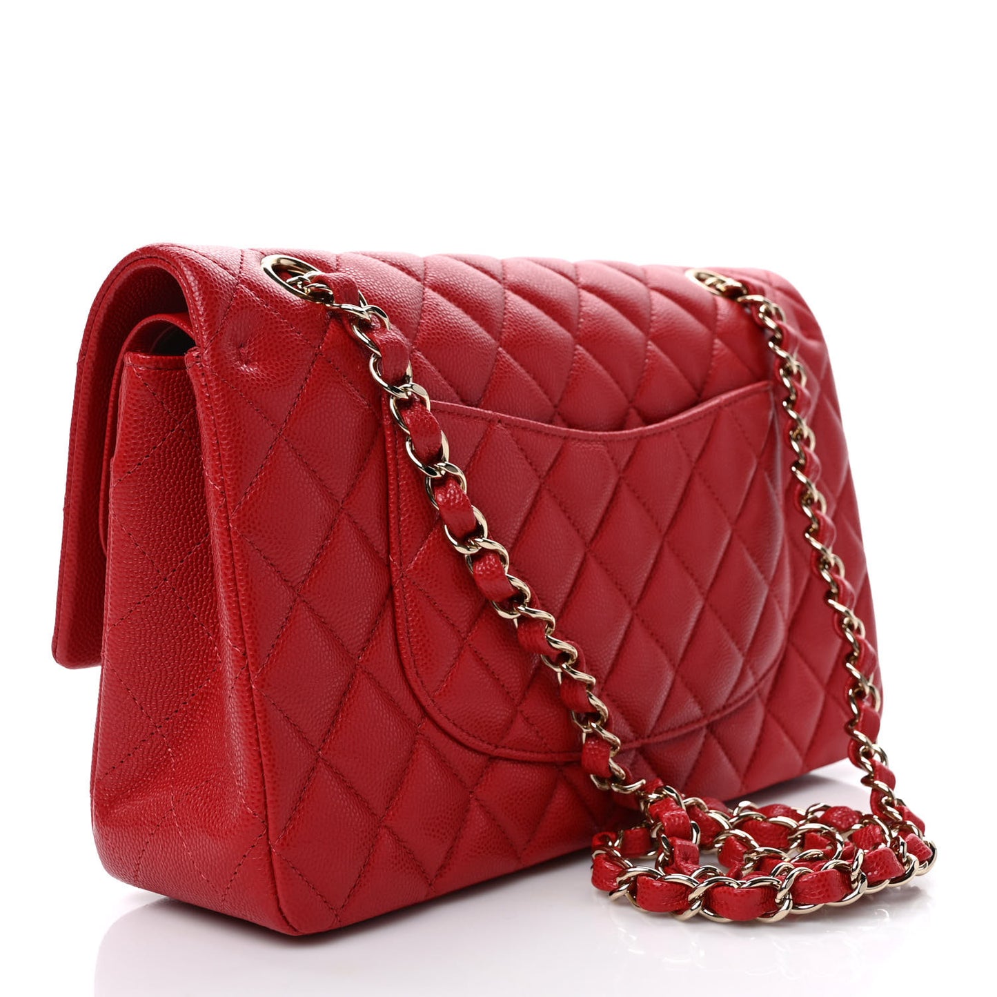 Caviar Quilted Medium Double Flap Red