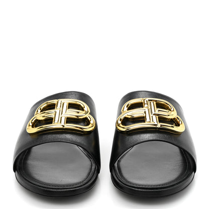 Balenciaga Shiny Sheepskin Oval BB Mule Sandals 36 Black 3 of 9