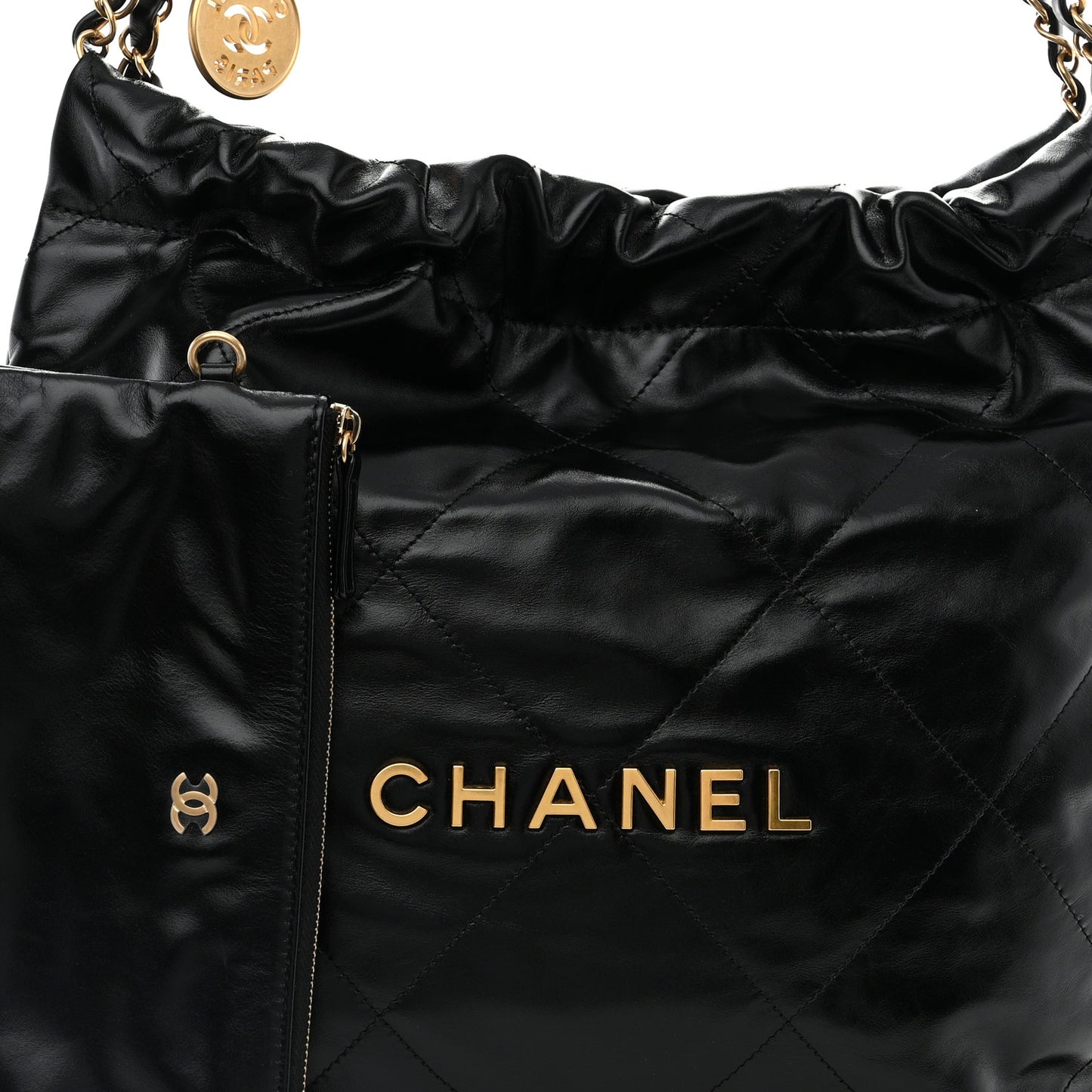 Shiny Calfskin Quilted Small Chanel 22 Black