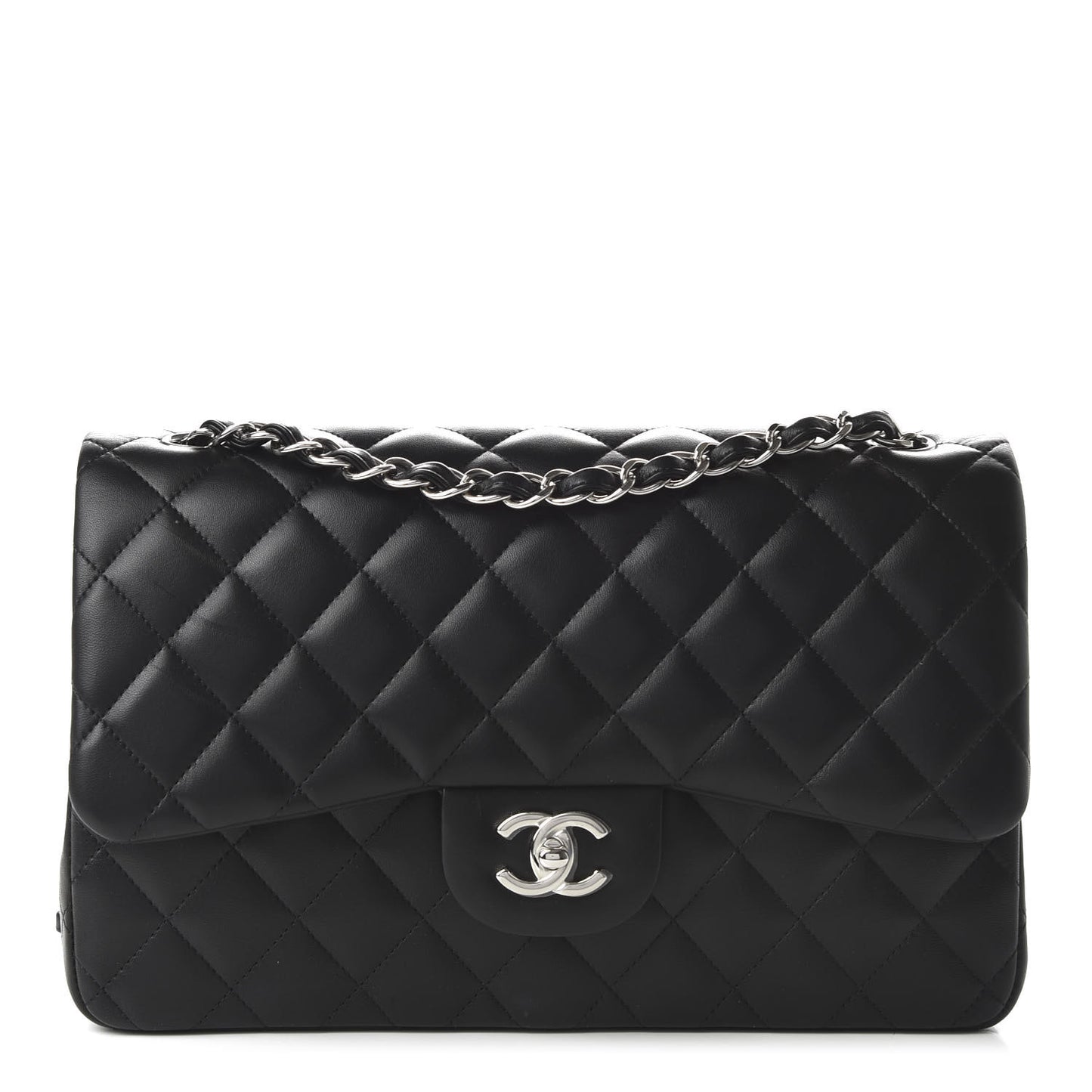 Lambskin Quilted Jumbo Double Flap Black