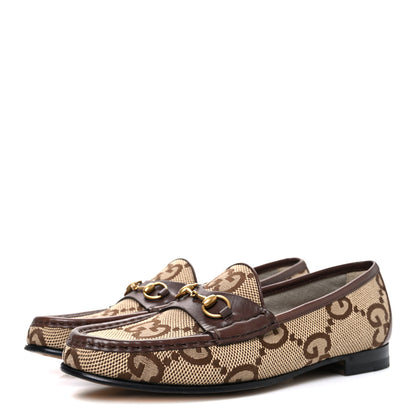 Gucci Monogram Jumbo GG Malaga Kid Womens 1953 Horsebit Loafers 39 Beige Ebony New Acero 4 of 9
