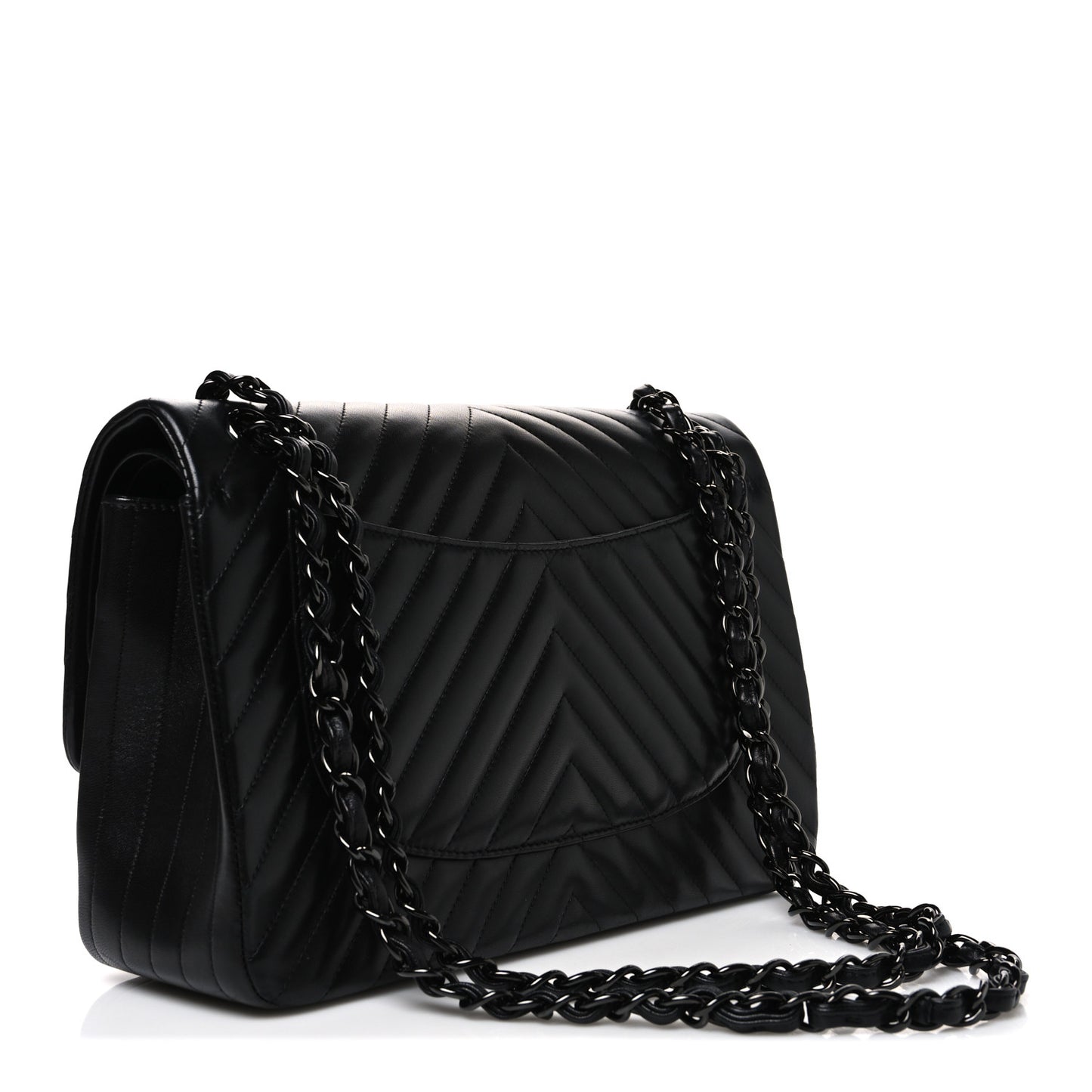 Lambskin Chevron Quilted Jumbo Double Flap So Black