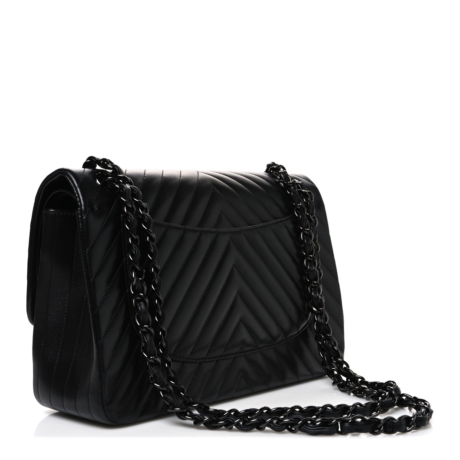 Chanel Lambskin Chevron Quilted Jumbo Double Flap So Black 3 of 11