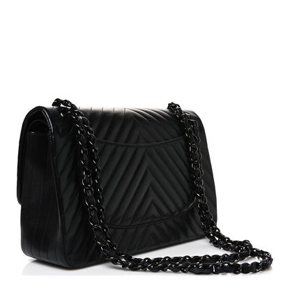 Chanel Lambskin Chevron Quilted Jumbo Double Flap So Black 3 of 11