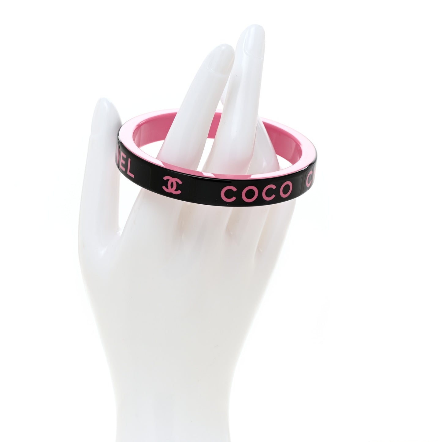 Resin Logo Bangle Bracelet Pink Black
