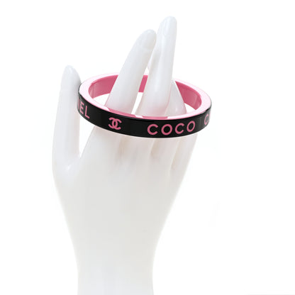Chanel Resin Logo Bangle Bracelet Pink Black 2 of 5