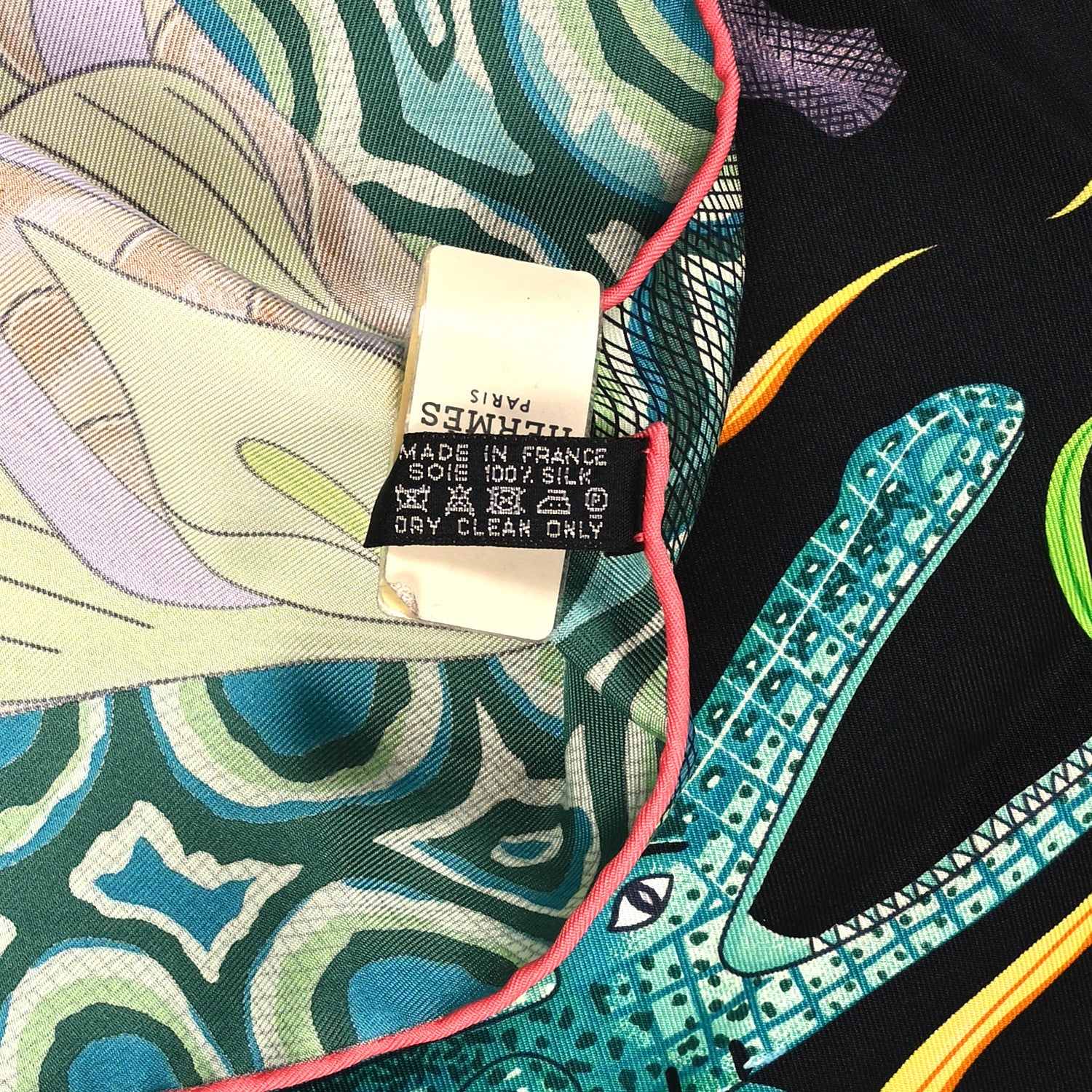 Hermes Silk La Marche Du Zambeze Scarf 90 Black Corail Vert 3 of 5