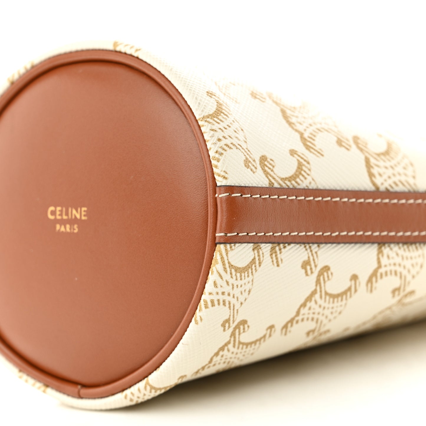 Triomphe Canvas Calfskin Micro Drawstring Bucket Bag White Tan