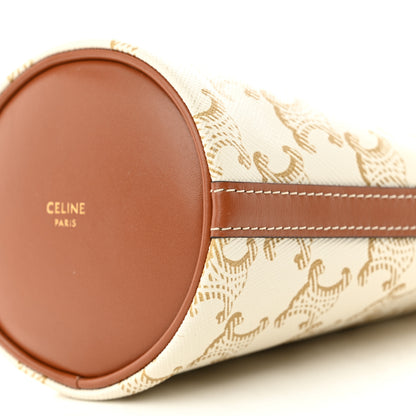 Celine Triomphe Canvas Calfskin Micro Drawstring Bucket Bag White Tan 10 of 10
